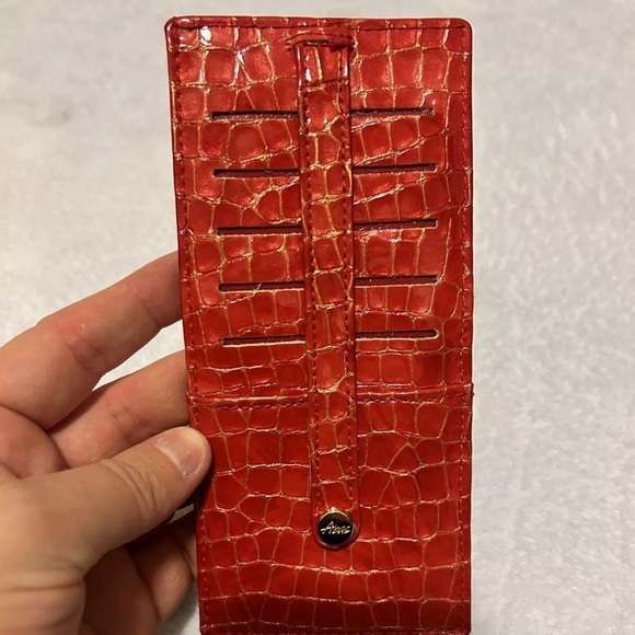 Abas Women’s Card Wallet, Red Alligator Pattern, Snap Closure - Picture 3 of 4